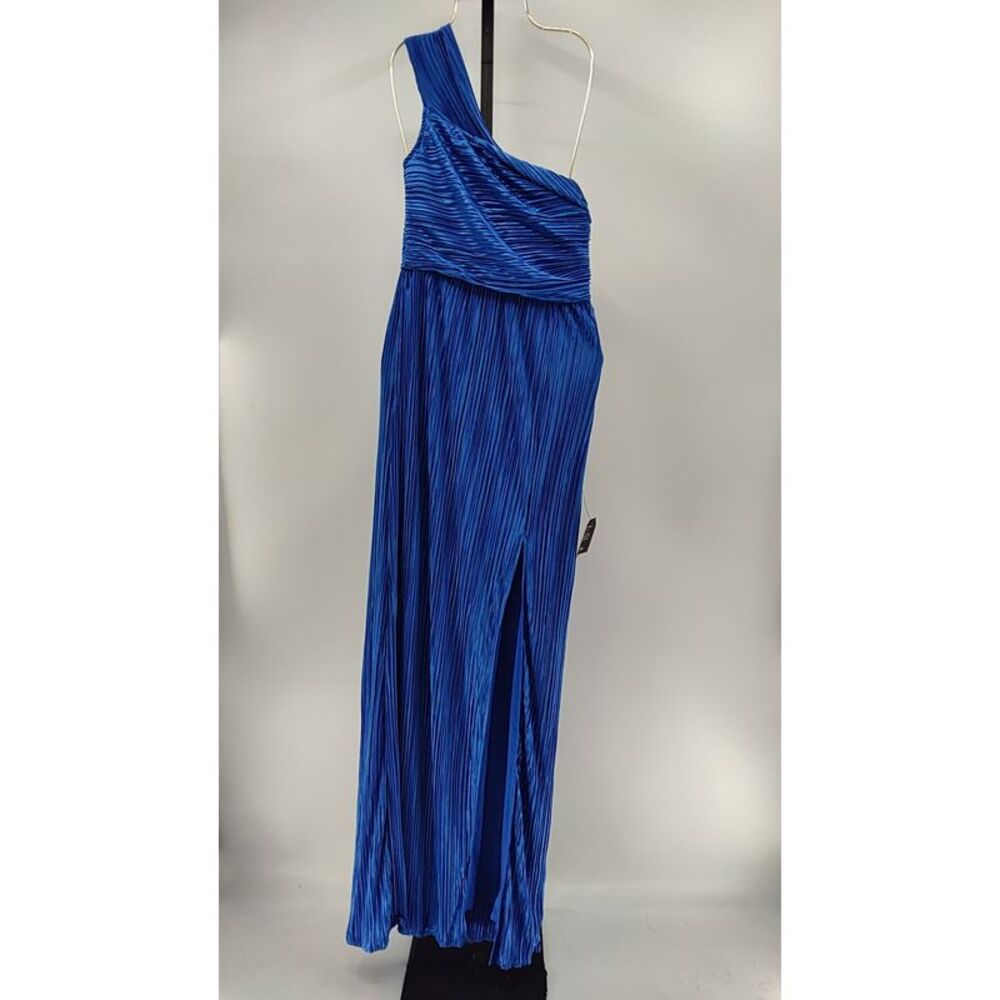 Lulu's One-Shoulder Royal Blue Pleated Maxi Dress